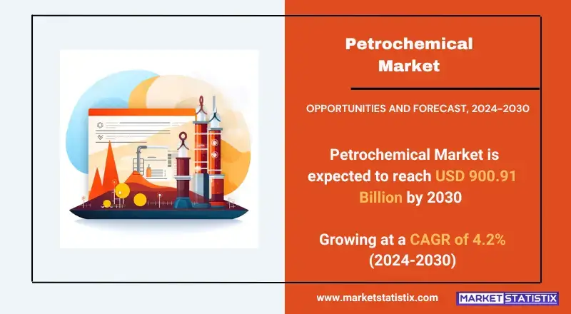 Petrochemical plant with industrial infrastructure producing essential chemicals
