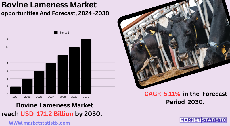 Graphic representing the bovine lameness market, showing trends and data.
