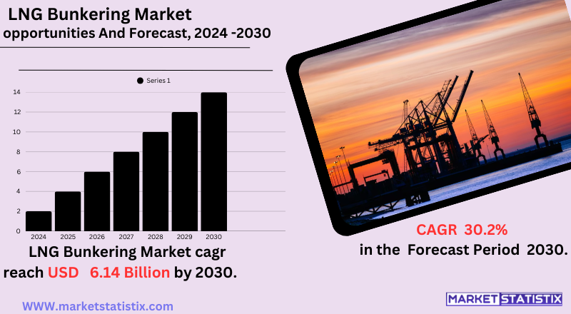 "Illustration of the LNG bunkering market, showing liquefied natural gas fueling ships at port, highlighting clean marine fuel infrastructure and technology