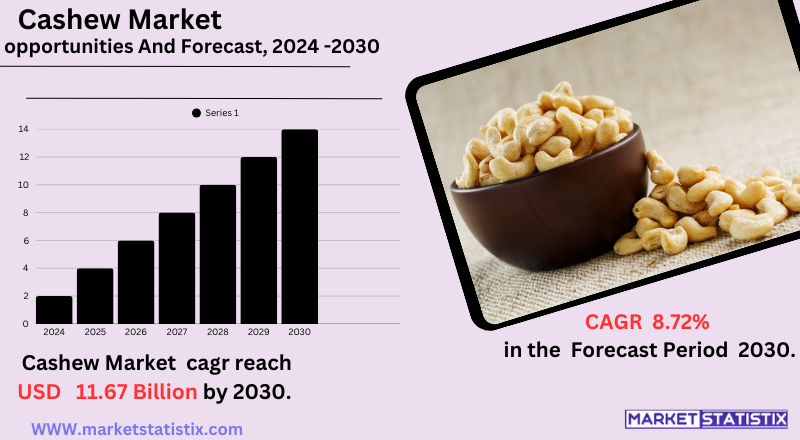 Raw and roasted cashew nuts displayed for sale in the global nut market